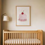 Kirazlı Pembe Pasta Çocuk Odası Duvar Posteri Çerçeveli Tablo Duvar Dekorasyonu - 30 x 40 - Ahşap Çerçeveli