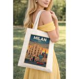 Kirbi Reklam Milan - Milano Şehir Kişiye Özel Çift Taraflı Baskılı Bez Omuz Çantası Hediye