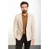 Kırçıllı Bej Slim Fit Mono Yaka Keten Erkek Ceket - 52
