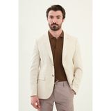 Kırçıllı Ekru Slim Fit Mono Yaka Keten Erkek Ceket - 56