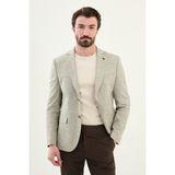 Kırçıllı Haki Slim Fit Mono Yaka Keten Erkek Ceket - 54