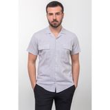 Kırçıllı Kahverengi Slim Fit Apaç Yaka Kısa Kollu Erkek Gömlek - Kahverengi - Ekru