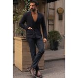 Kırçıllı Kahverengi Slim Fit Yün Erkek Triko Ceket - XL - Lacivert - Kahverengi