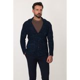 Kırçıllı Lacivert Turkuaz Slim Fit Yün Erkek Triko Ceket - Lacivert - Turkuaz