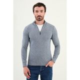 Kırçıllı Slim Fit Fermuarlı Yarım Balıkçı Yaka Erkek Triko Kazak - Gri