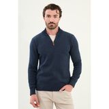 Kırçıllı Slim Fit Fermuarlı Yarım Balıkçı Yaka Erkek Triko Kazak - Lacivert