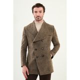 Kırçıllı Slim Fit Geniş Şal Yaka Çapraz Düğmeli Yün Erkek Kaban - Haki - 54