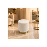 Kırçova Tekstil Gold Şeritli Peluş Silindir Puf | Dekoratif Makyaj Masası, Salon ve Yatak Odası Oturma Pufu