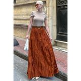 Kiremit Beli Lastikli Buruşuk Mikro Uzun Kadın Etek MG2155 - 2XL