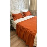 Kiremit Fırfırlı Yatak Runner ve Iç Dolgulu Kırlent Seti Çift Kişilik - 80 x 250 cm
