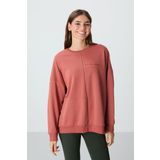 Kiremit Kompakt Pamuklu Kalın Pürüzsüz Dokulu O Yaka Oversize Fit Kadın Sweatshirt - 97288