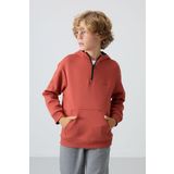 Kiremit Pamuklu Kalın İçi Tüylü Yumuşak Dokulu Standart Fit Nakışlı Erkek Çocuk Sweatshirt - 11244