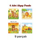 Kiri Ahşap Puzzle 9 Parçalı 4 Farklı Puzzle Seti