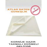 Kırık Beyaz Atlas Saten Güneşlik (Tül Perde ve Fon )Altına Her Kombine Yakışır! Tüm Odalara Şıklık Katar! - 250 x 195 cm - Ekru