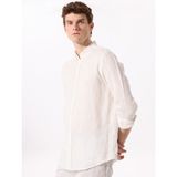 Kırık Beyaz Erkek Düğmeli Regular Fit %100 Keten Gömlek F5SM-GML 2767 - XL