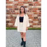 Kırık Beyaz Kadın Oversize Şardonlu Suni Deri Ceket - M - Relax Fit