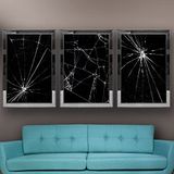 Kırık Camlar Temalı Aynalı Çerçeveli 3 lü Kanvas Tablo Seti 150x70 cm SETS0069