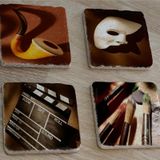 Kırık Mask ve Objeler Doğal Taş Bardak Altlığı 4'lü set - Natural Stone Coasters