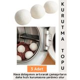Kırışıklık Azaltan Hızlı Kuruma Sürtünme Engelleyen Çamaşır Makinesi Pratik Yün Kurutma Topu 3 Adet - Beyaz