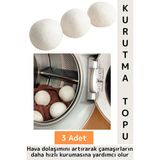 Kırışıklık Azaltan Hızlı Kuruma Sürtünme Engelleyen Çamaşır Makinesi Pratik Yün Kurutma Topu 3 Adet