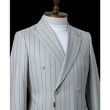 Kırlangıç Yaka,torba Cepli, Kruvaze, Çizgili, Erkektakım Elbise, Slim Fit, Gri - 6 Drop - 54