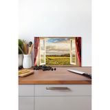 Kırlara Açılan Pencere Cam Kesme Tahtası , Silikon Ayaklı, Kırılmaya Dayanıklı, Sunum Kesim Tablası - 23 x 35 cm