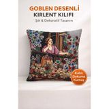 KIRLENT EV Goblen Balkondaki Kadın Desen Kırlent Kılıf