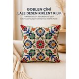 KIRLENT EV Goblen Çini Lale Desen Kırlent Kılıf
