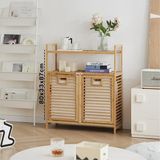 Kirli 2 Kat Organizer Raflı - 2 Bölmeli Önden Çek Aç Kalın Ahşap Bambu Kirli Çamaşır Sepeti 80X33X87CM (3)