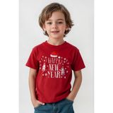 Kırmız Renk Çocuk Tişört Happy New Year 2025 Yeni Yıl Hediye Noel Yılbaşı Baskılı T-Shirt - Siyah - 11 - 12 Yaş