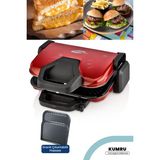 Kırmızı 1800W Granit Çıkarılabilir Plakalı 5 Kademeli Isı Ayarlı Tost ve Izgara Makinesi - Ahşap - Beyaz