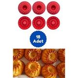 Kırmızı 18'li Silikon Mini Kek Kalıbı - Muffin Kalıbı 18 Adet Göbekli Kek Kalıbı