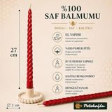 Kırmızı 2 Adet 27.5 cm Konik Burgulu Balmumu Mum Şamdan Mumu Doğal Petek Balmumu Mum (Beeswax C