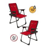 Kırmızı 2 Adet Katlanır Kamp Sandalyesi-bardaklık Hediye-plaj Piknik Sandalyesi-m1 3 Kg Metal 2 Kiş