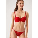 Kırmızı 4563 Pisa Destekli / Push - Up Straplez Dantelli Sütyen Takımı