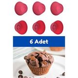 Kırmızı 6'lı Silikon Mini Browni Kalıbı - Muffin Kalıbı 6 Adet Cupcake Kek Kalıbı