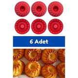 Kırmızı 6'lı Silikon Mini Kek Kalıbı - Muffin Kalıbı 6 Adet Göbekli Kek Kalıbı