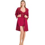 Kırmızı A Kalite Saten Dantelli Gecelik Sabahlık Takım, XL, LD15212-198IGP101212