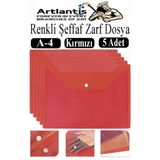 Kırmızı A4 Çıtçıtlı Dosya Şeffaf Renkli Zarf Dosya 5 Adet Çıt Çıtlı Dosya Su Geçirmez 100 Yaprak Kapasite