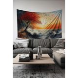 Kırmızı Ağaç Desenli Duvar Halısı Duvar Örtüsü Tapestry Süetimsi Dokulu%100 Polyester Kumaş