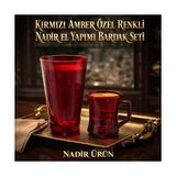 Kırmızı Amber Özel Renkli Nadir El Yapımı Bardak Seti