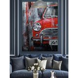 Kırmızı Araba Vintage Tarzı Dekoratif Kanvas - Mdf Ahşap Tablo