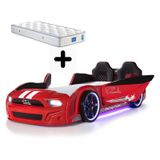 Kırmızı Arabalı Yatak Kapıları Açılan Mustang Full Ledli Kumandalı Ve Müzikli + Ortopedik Yatak