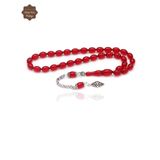 Kırmızı Arpa Kesim Küçük Boy Gümüş İvme Püsküllü Ateş Kehribar Tesbih 201024966
