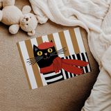 Kırmızı Bereli Kedi Çocuk Odası Duvar Posteri Çerçeveli Tablo Duvar Dekorasyonu - 30 x 40 - Çerçevesiz Poster