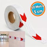 Kırmızı Beyaz (50 Metre) Petekli Ok Yönlendirme Reflektörlü Reflektif Yapışkanlı En 5 Cm Şerit Bant