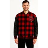 Kırmızı Beyaz Aksesuar Kolları Suni Deri Içi Astarlı Oduncu Kolej Içi Ceket - Bordo - XL