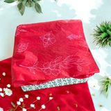 Kırmızı Beyaz Çiçek Baskılı Pelur / 17GR. Kırmızı Hışır Pelur Kağıt / 50X70 cm 10 Adet / Özel Ürün