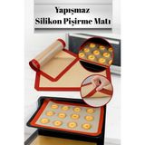 Kırmızı Beyaz Home Yapışmaz Silikon Pişirme Matı Kurabiye ve Hamur Altlığı - Bordo - Krem Rengi