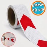 Kırmızı Beyaz Petekli Ok Yönlendirme Reflektörlü Reflektif Yapışkanlı En 10 Cm (5 Metre) Şerit Bant